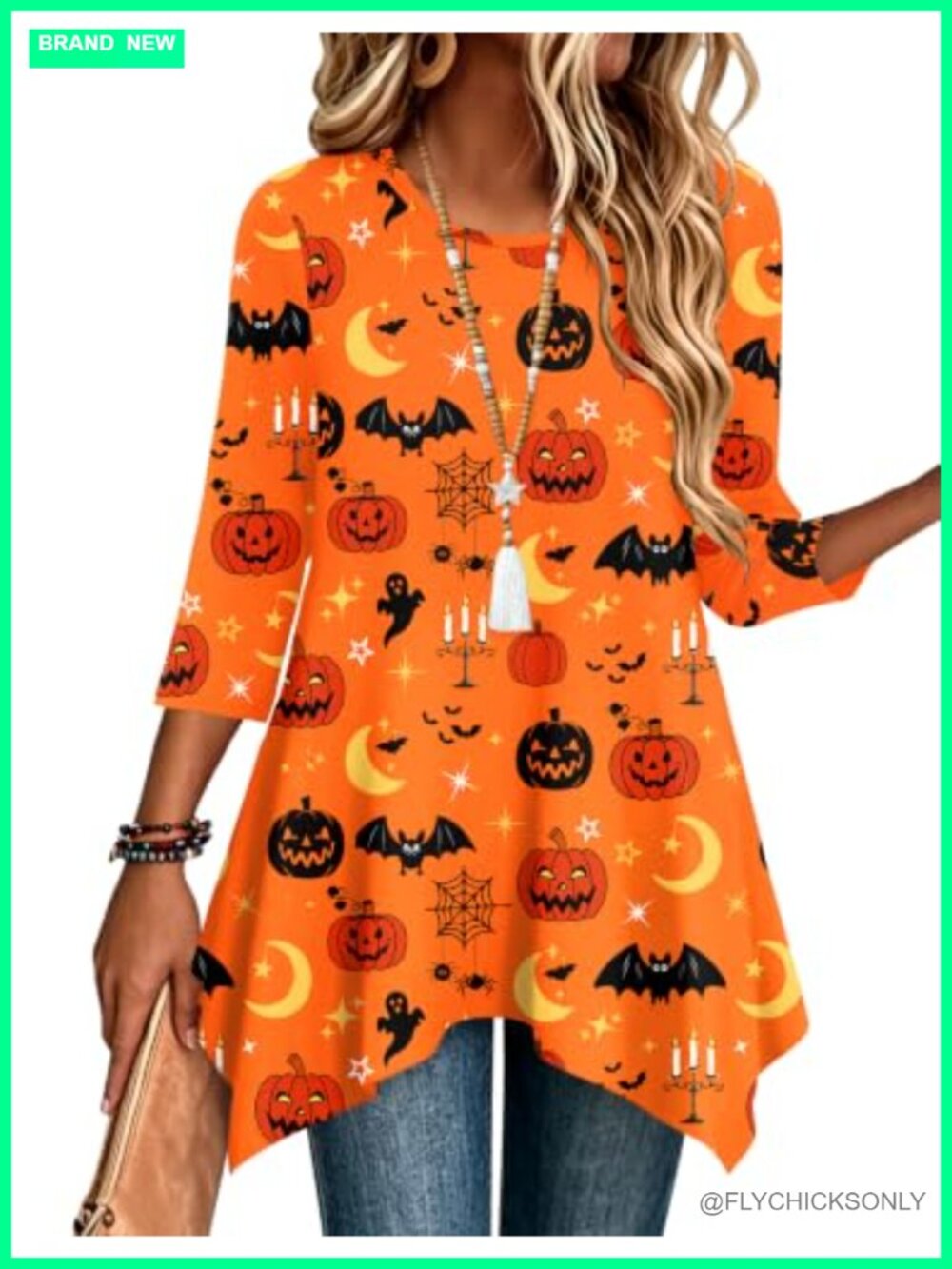 Women's 3/4 Sleeve Loose Fit Tunic Top Boho Dressy Shirt with Asymmetrical Hem